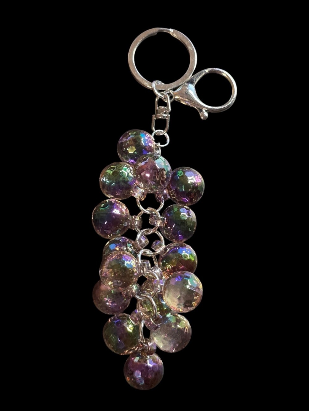 Iridescent Beaded Bag Charm Keychain - Purple & Green Shine